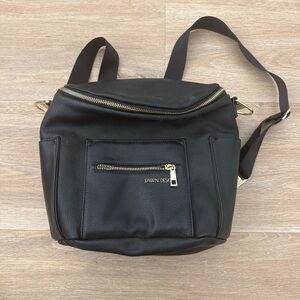 Fawn Design Black Pebbled Faux Leather Backpack with Gold Hardware